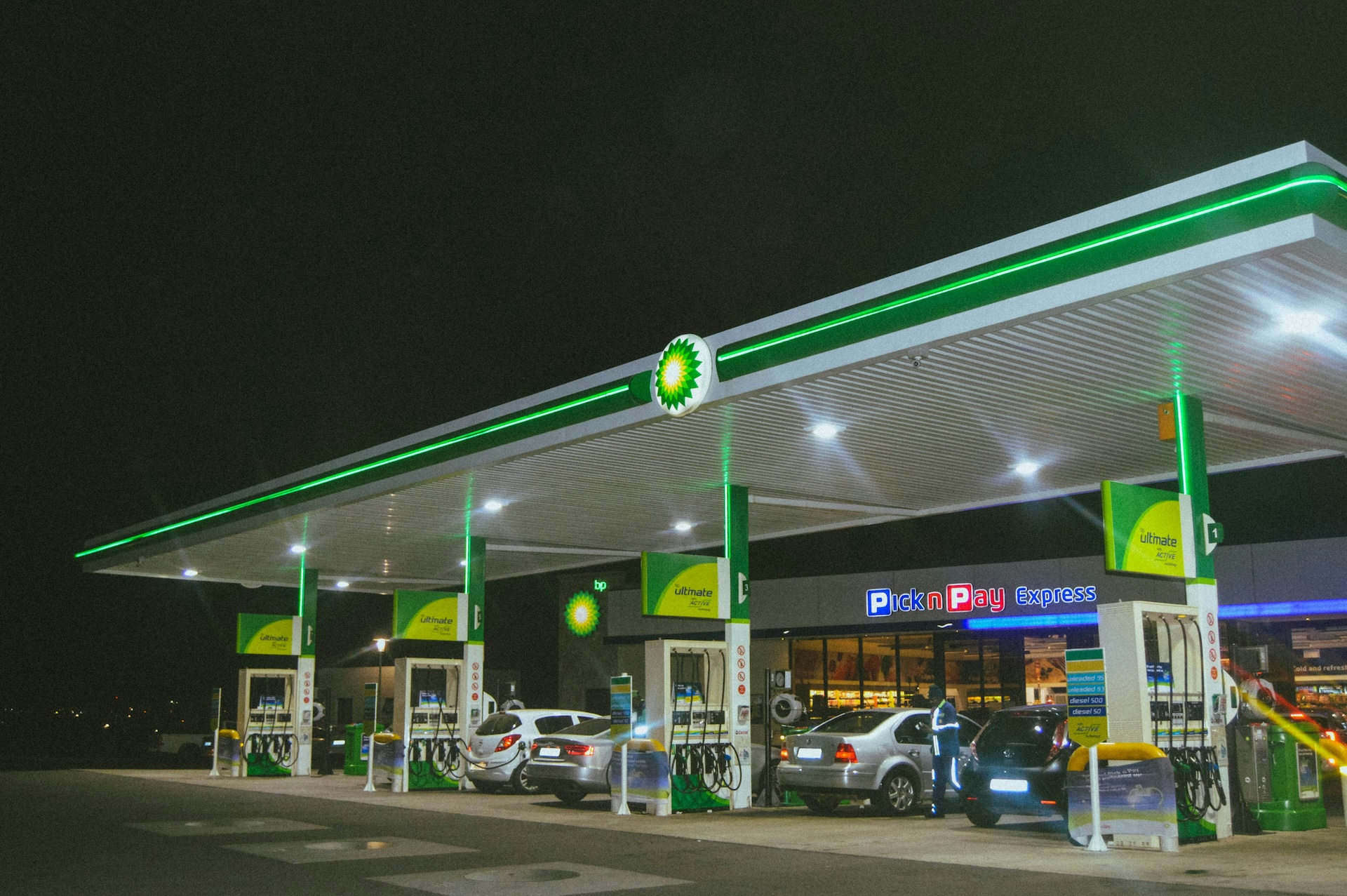 Petrol station at night