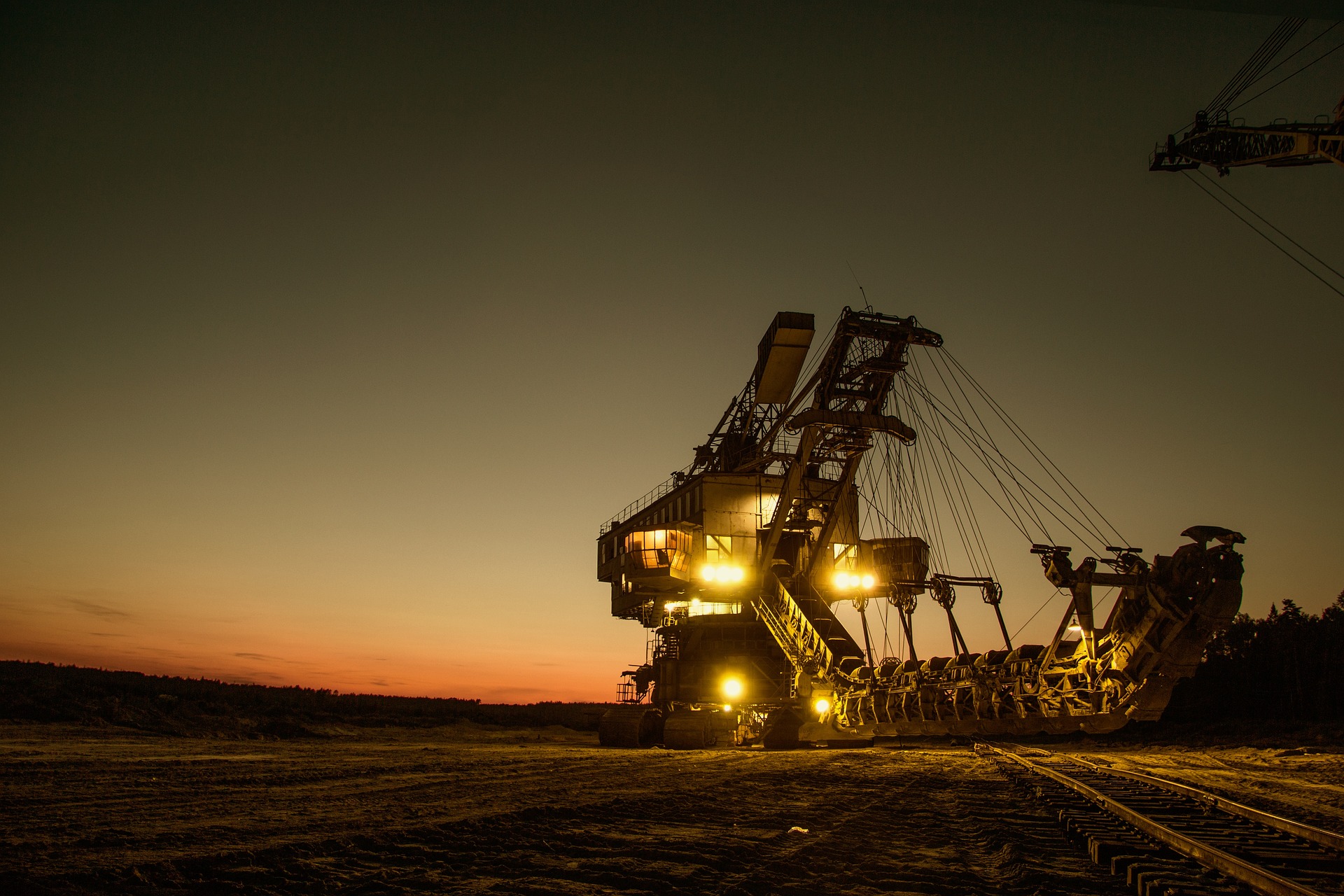 Mining excavator at night